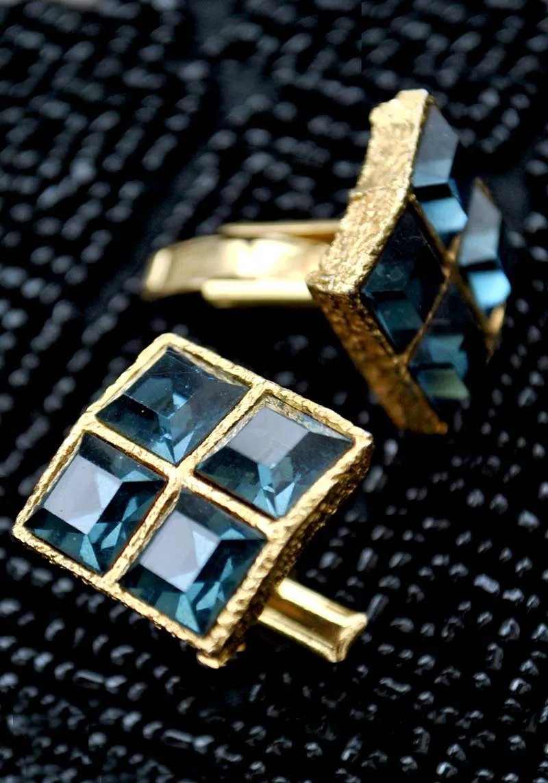 1950s Vintage Commodore Sapphire Glass Cufflinks