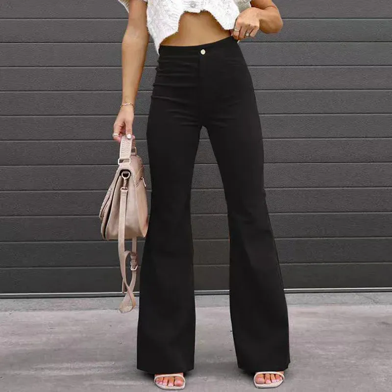 2022 Corduroy Trousers All Season Women Solid Button Fly Pocket Loungewear Slim Fit Ladies Flare Pants Streetwear Dropshipping