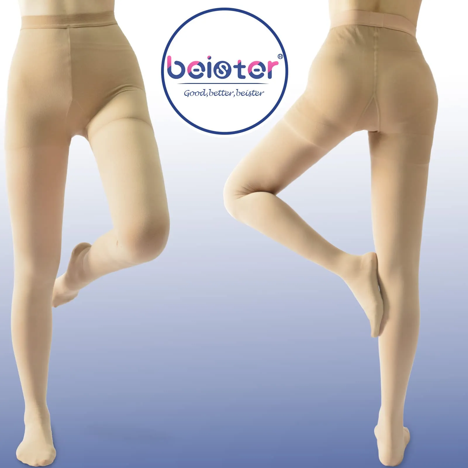 Beister Medical Compression Pantyhose for Women & Men, Opaque Closed Toe 20-30mmHg Graduated Support Tights Beige S
