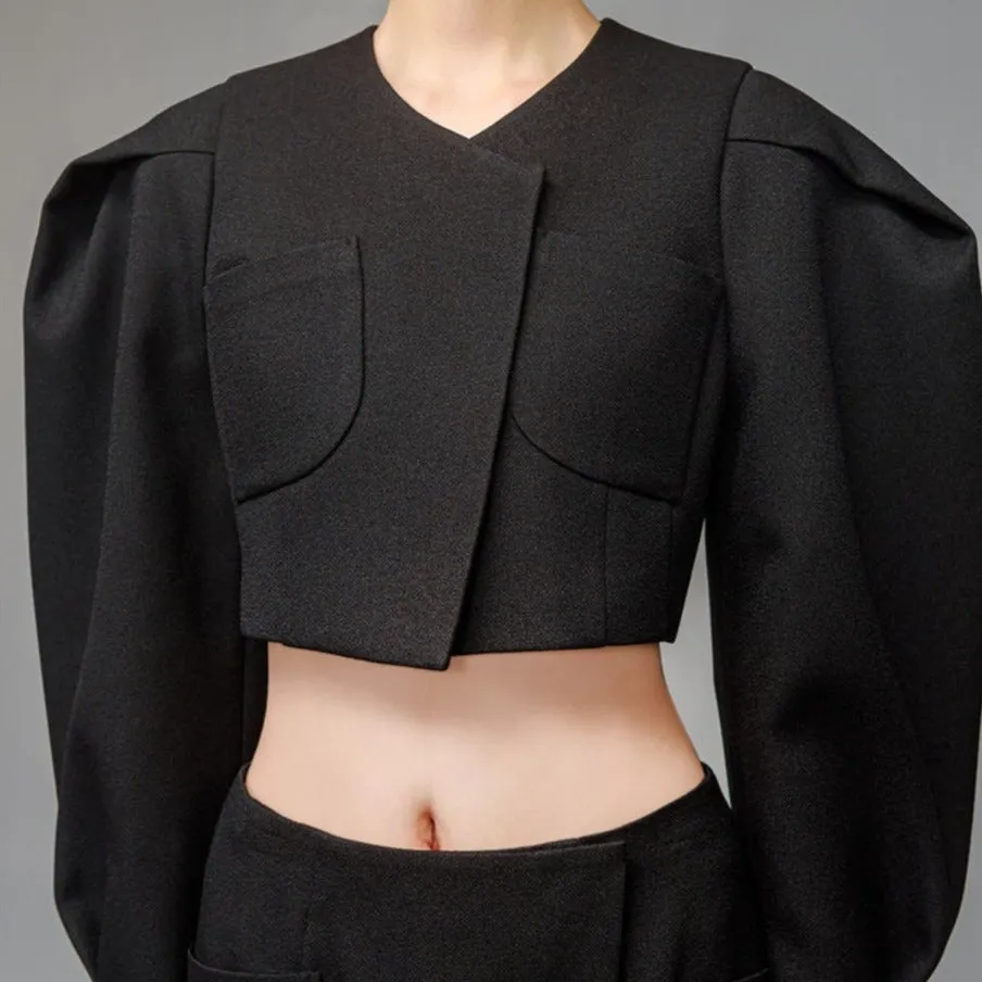 Black structure crop jacket