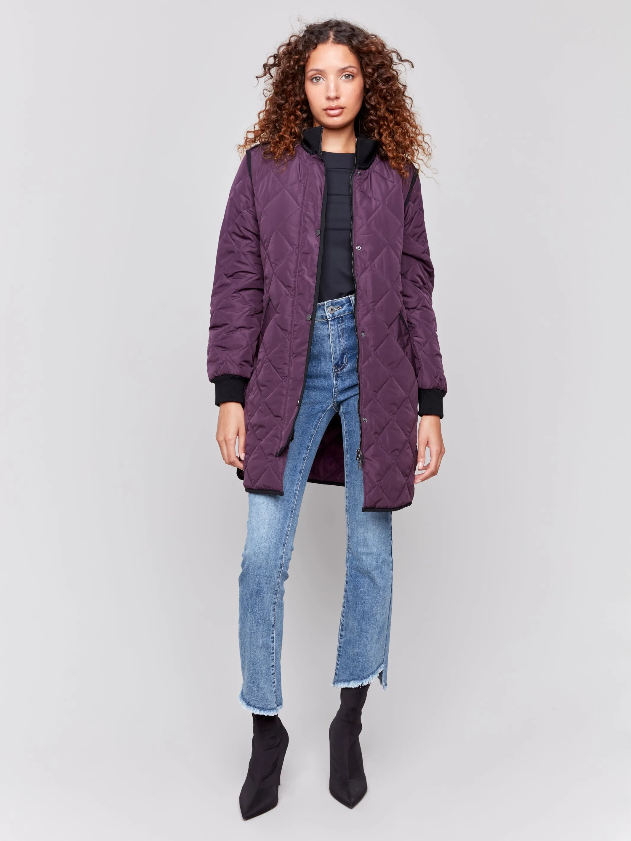 Charlie B Fall 2024-C6253R-215-Long Quilted Puffer-Plum