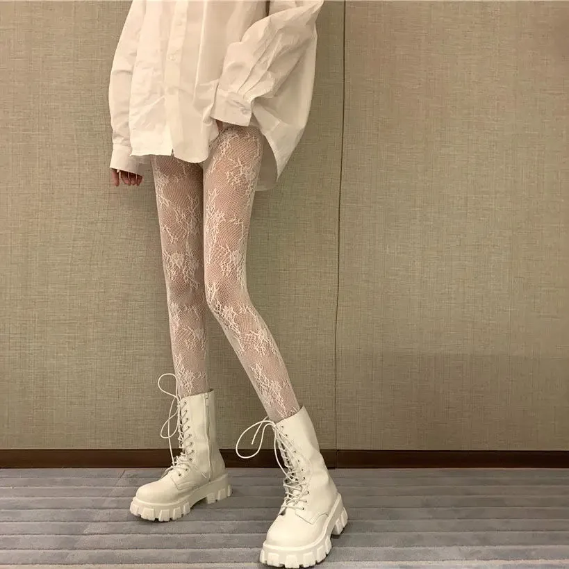 Classic Lolita Lace Tights - Hollow Floral Design