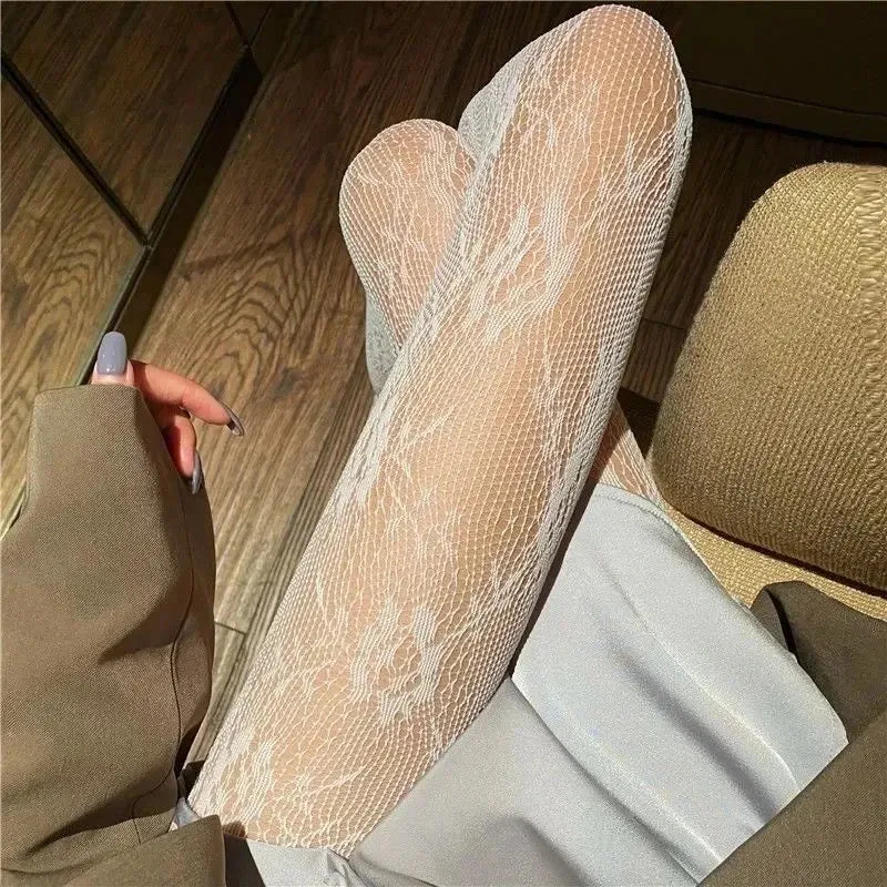 Classic Lolita Lace Tights - Hollow Floral Design
