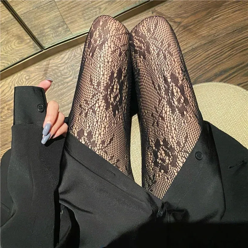 Classic Lolita Lace Tights - Hollow Floral Design