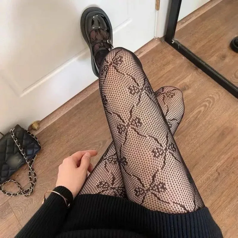 Classic Lolita Lace Tights - Hollow Floral Design
