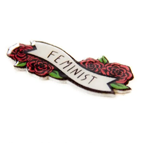 Feminist Lapel Pin with Flowers