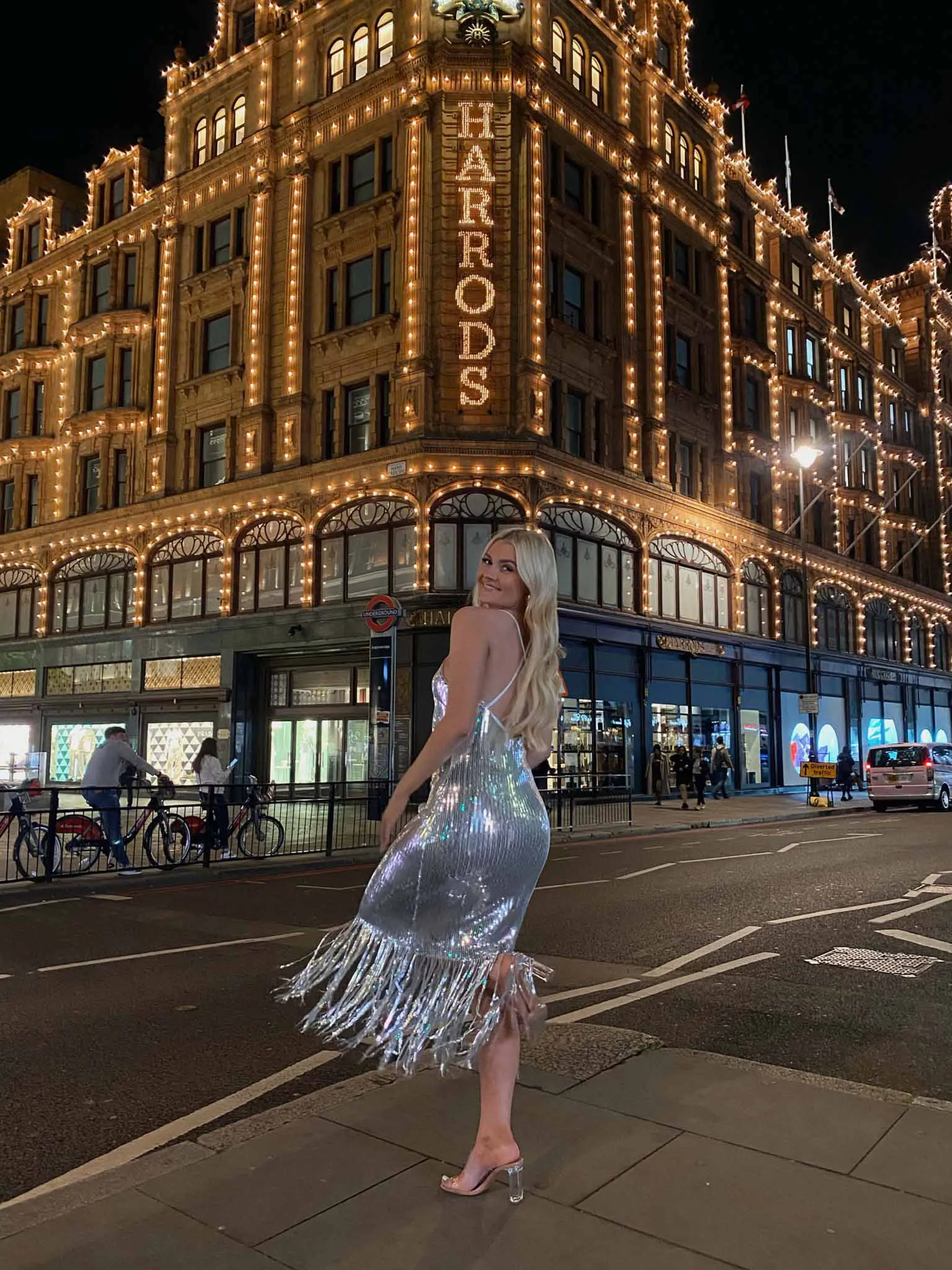 Glamorous Silver Sequin Fringe Cross Back Midi Dress
