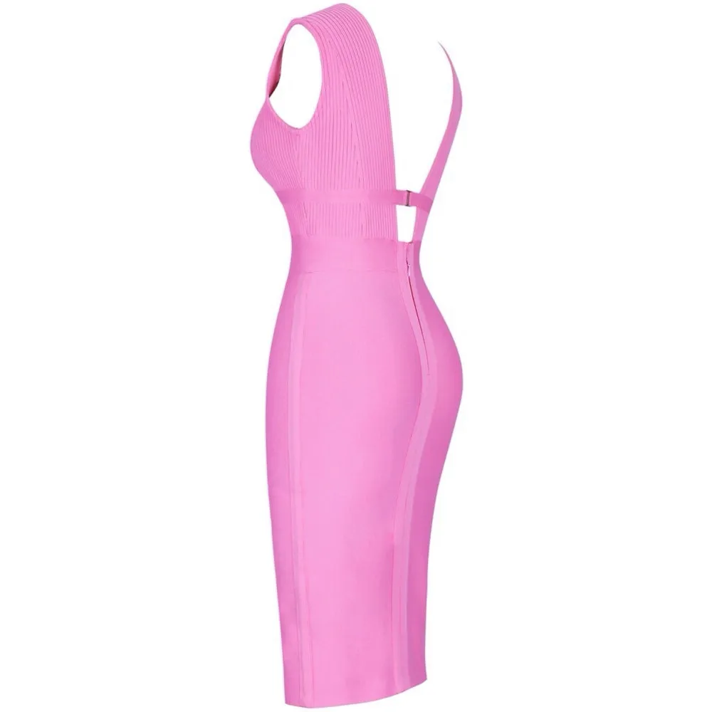 Jennifer - Pink Low Plunge Bandage Dress