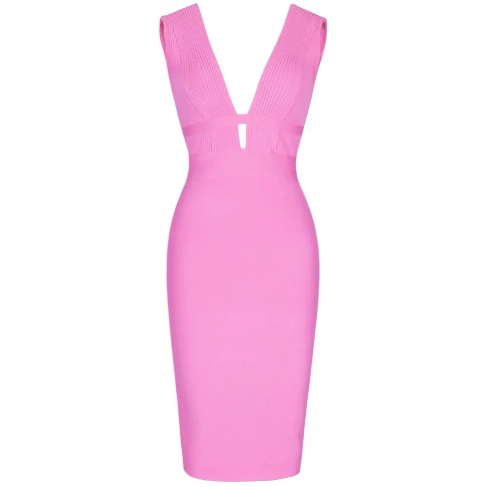 Jennifer - Pink Low Plunge Bandage Dress