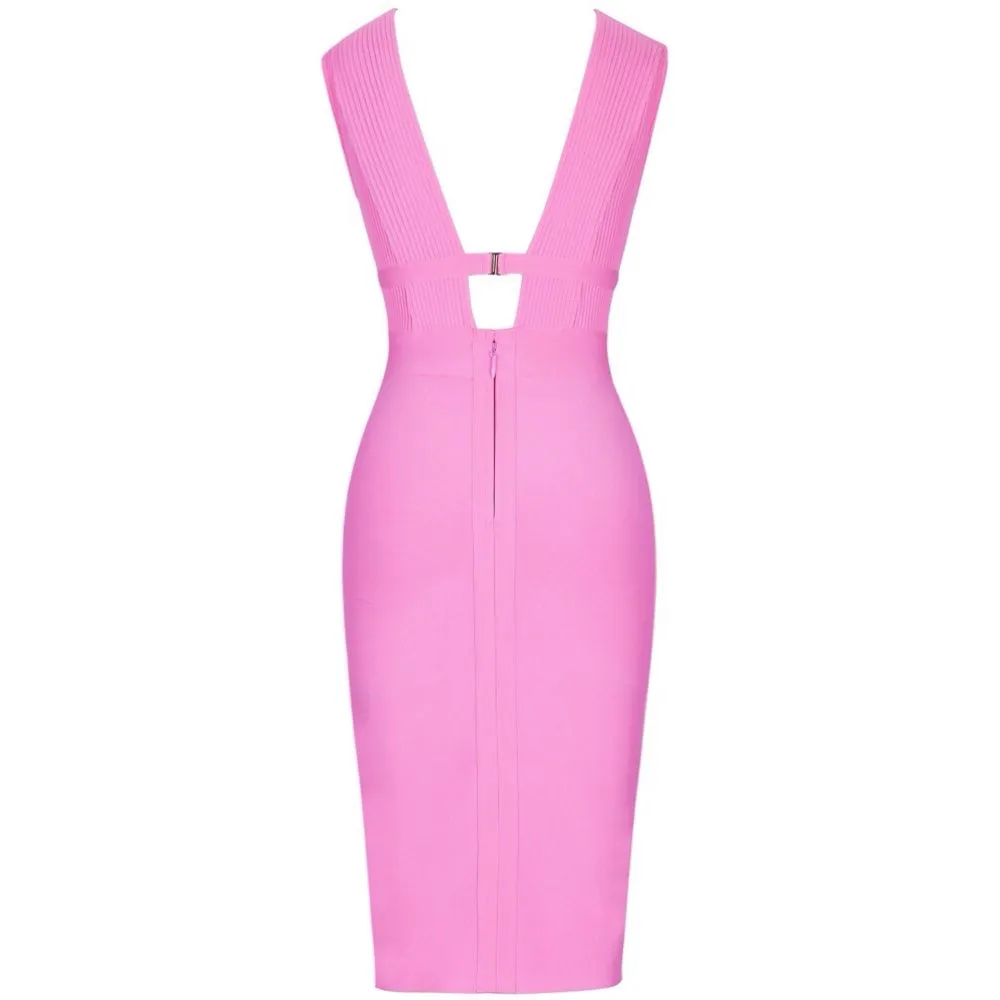 Jennifer - Pink Low Plunge Bandage Dress