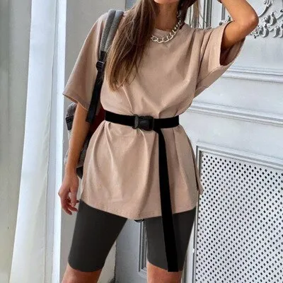 Joskaa hoco dresses Christmas Gift WOTWOY Summer Casual Shorts and Tops Set Womens Knitted Two Piece Sets Women Cotton Loose T-Shirt Female Black White Tracksuits
