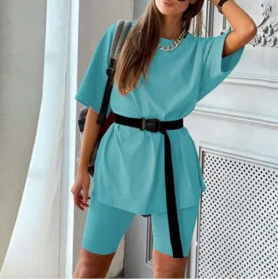 Joskaa hoco dresses Christmas Gift WOTWOY Summer Casual Shorts and Tops Set Womens Knitted Two Piece Sets Women Cotton Loose T-Shirt Female Black White Tracksuits