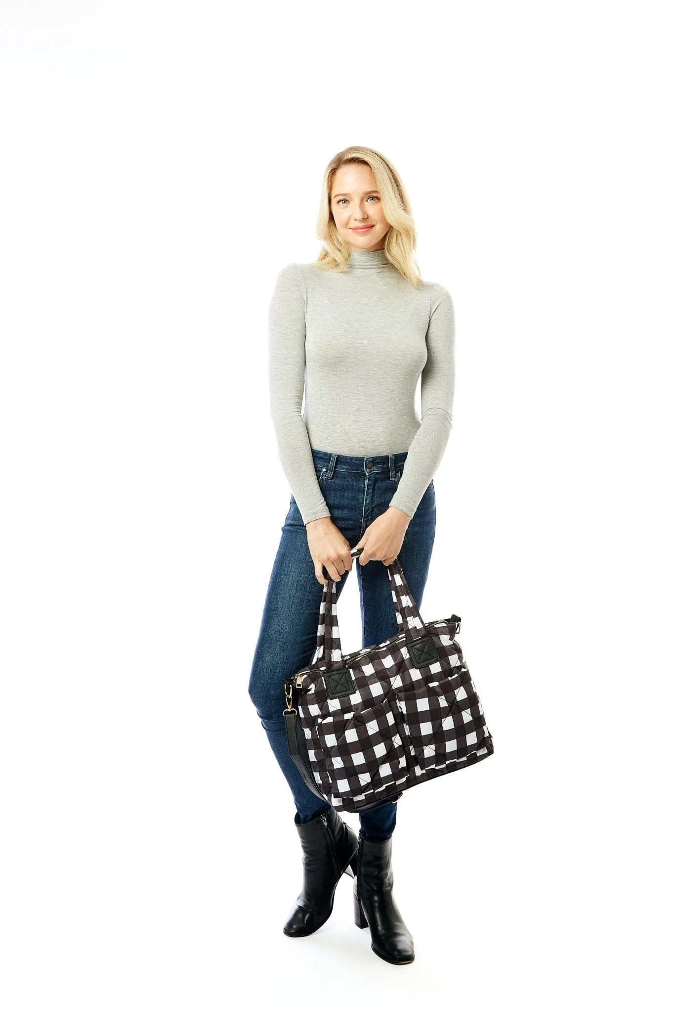 LOA309 Plaid Puffer Tote/Messenger