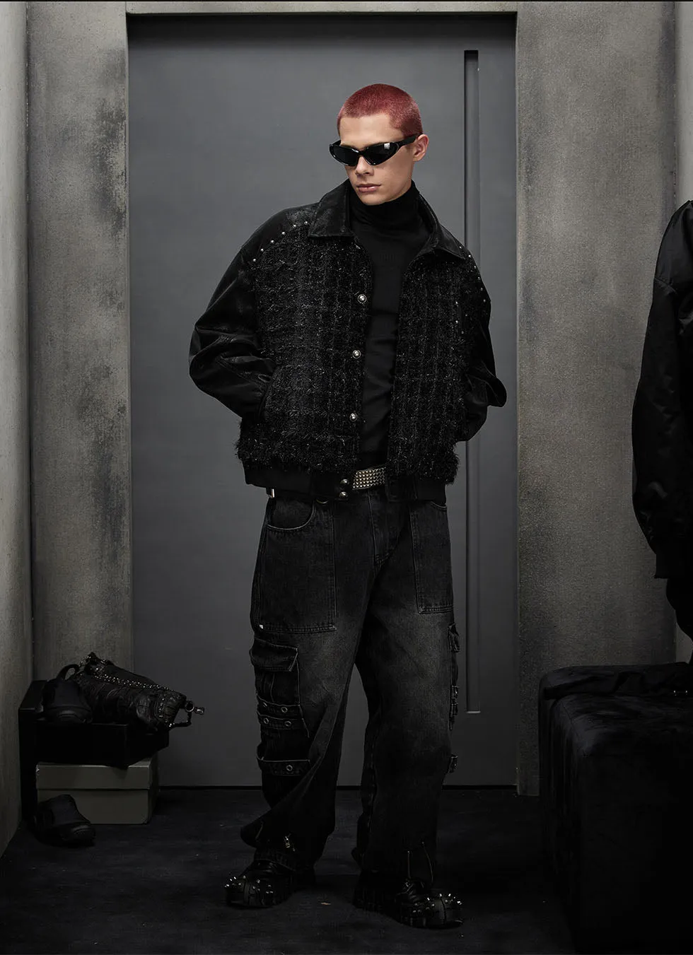 Luxury lapel short tweed jacket