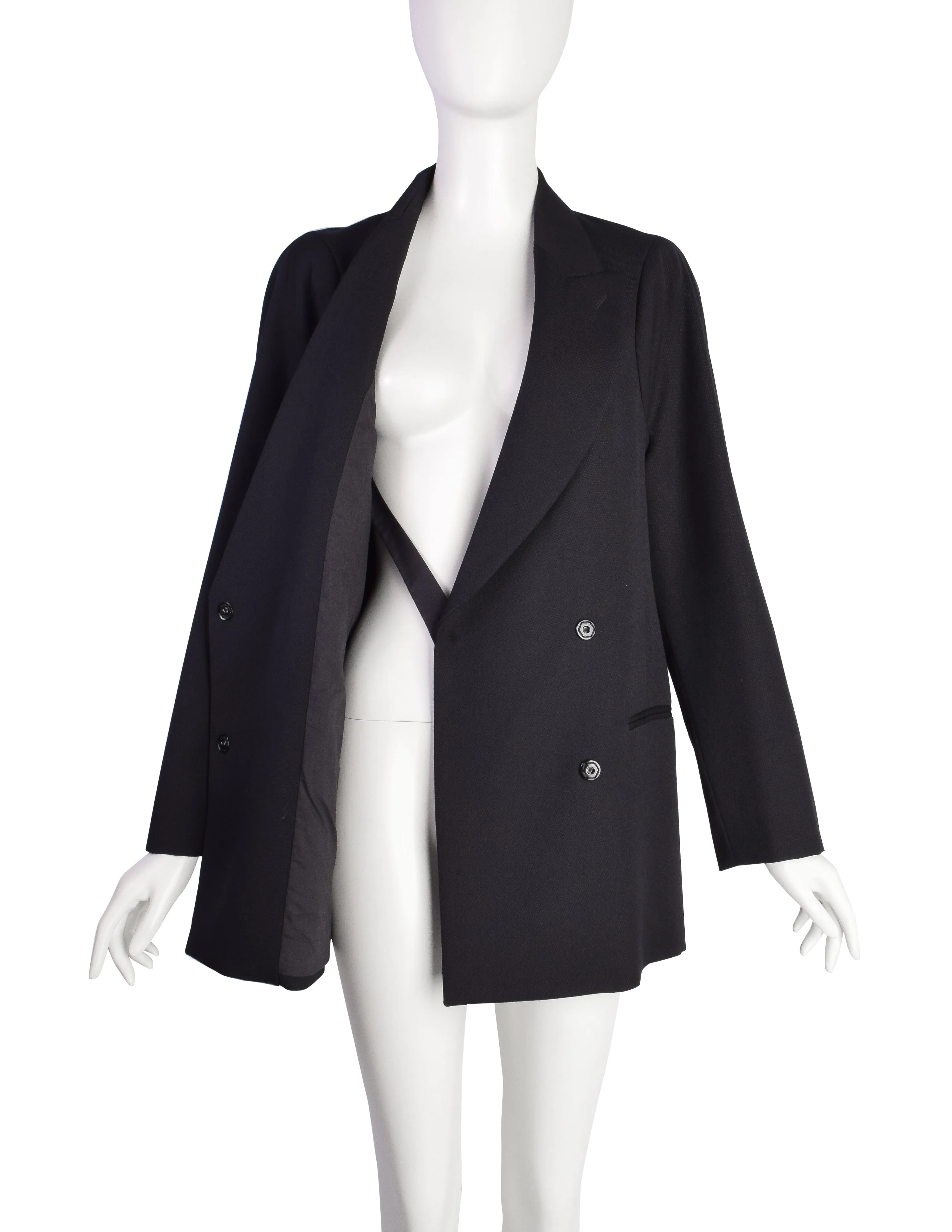 Maison Martin Margiela Vintage AW 1998 Flat Pattern Off-Set Sleeve Black Wool Blazer Jacket