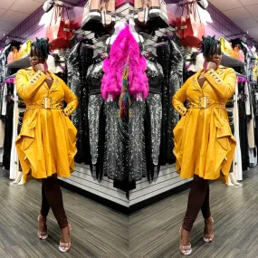 Mustard Silver Circle Long Jacket