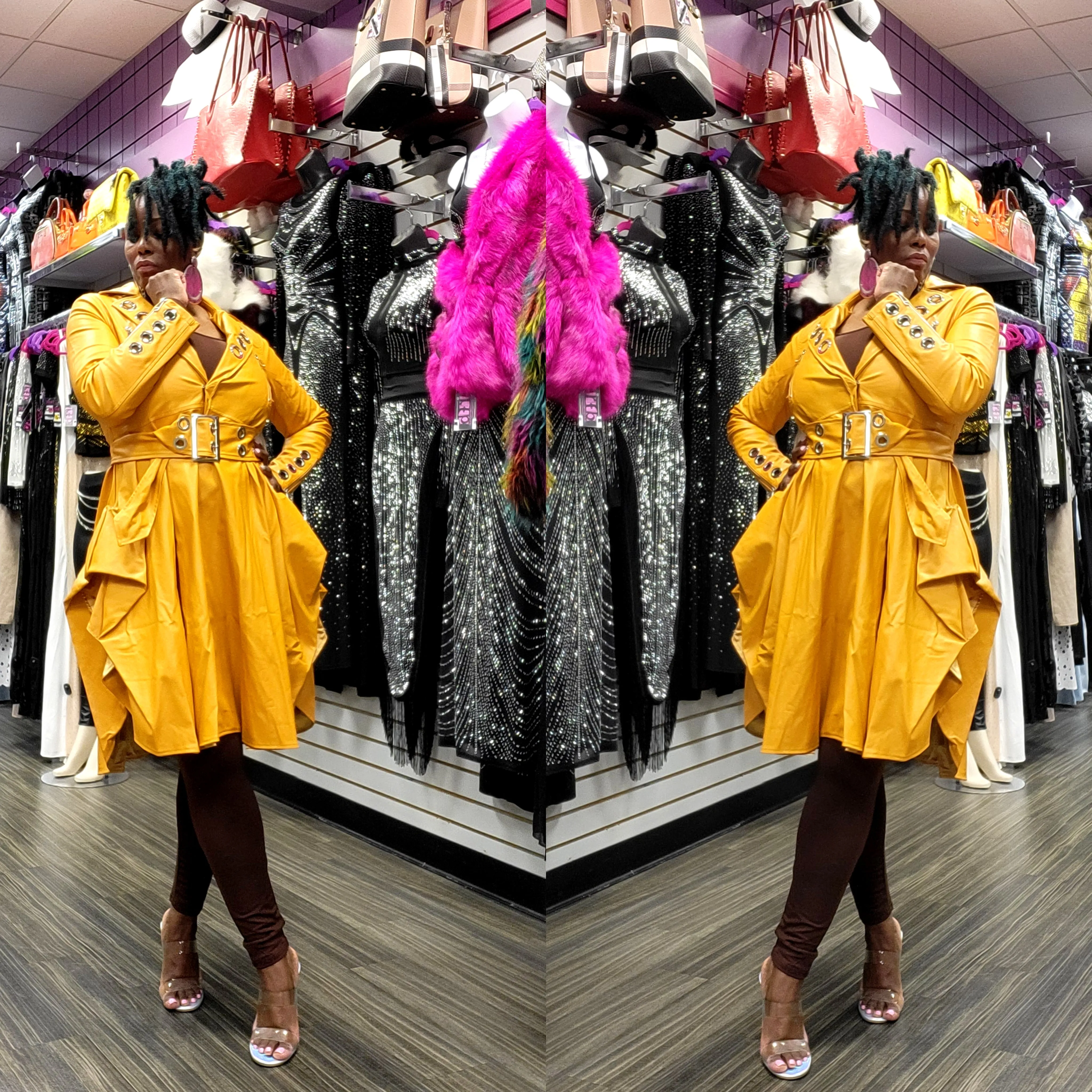 Mustard Silver Circle Long Jacket