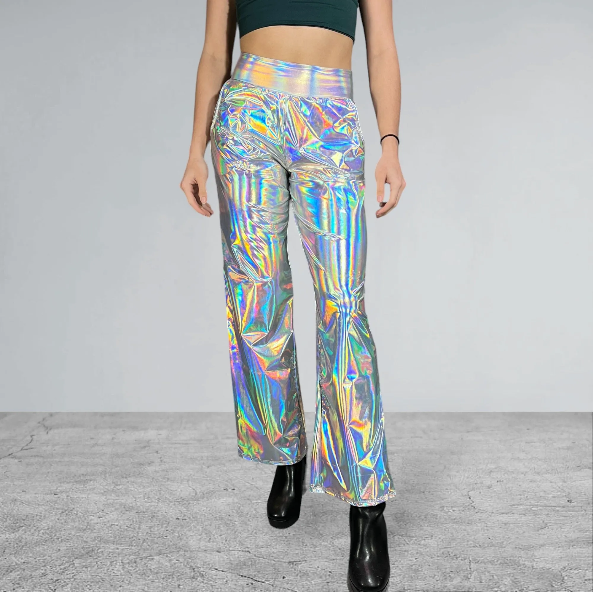 Opal Iridescent Holographic Straight Wide Leg Relaxed Fit Pants