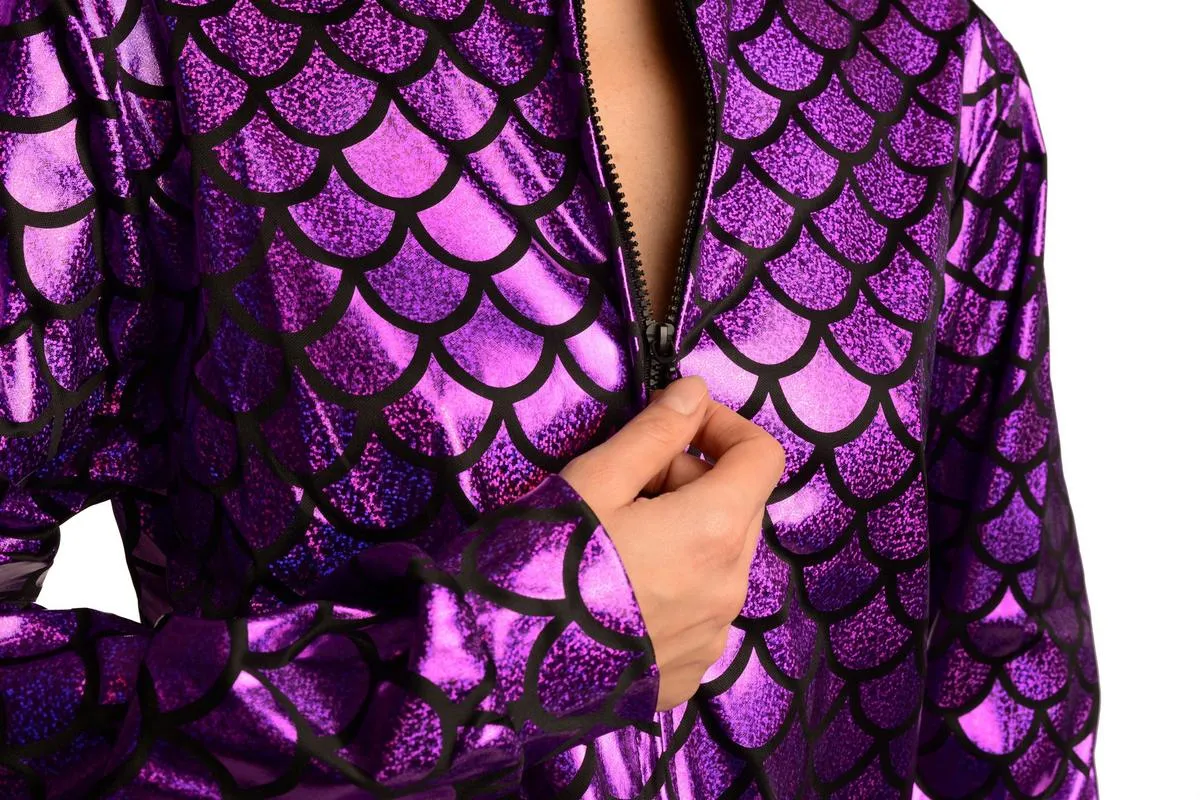 Purple Shiny Gloss Mermaid Scales Unisex Zip Disco Jacket