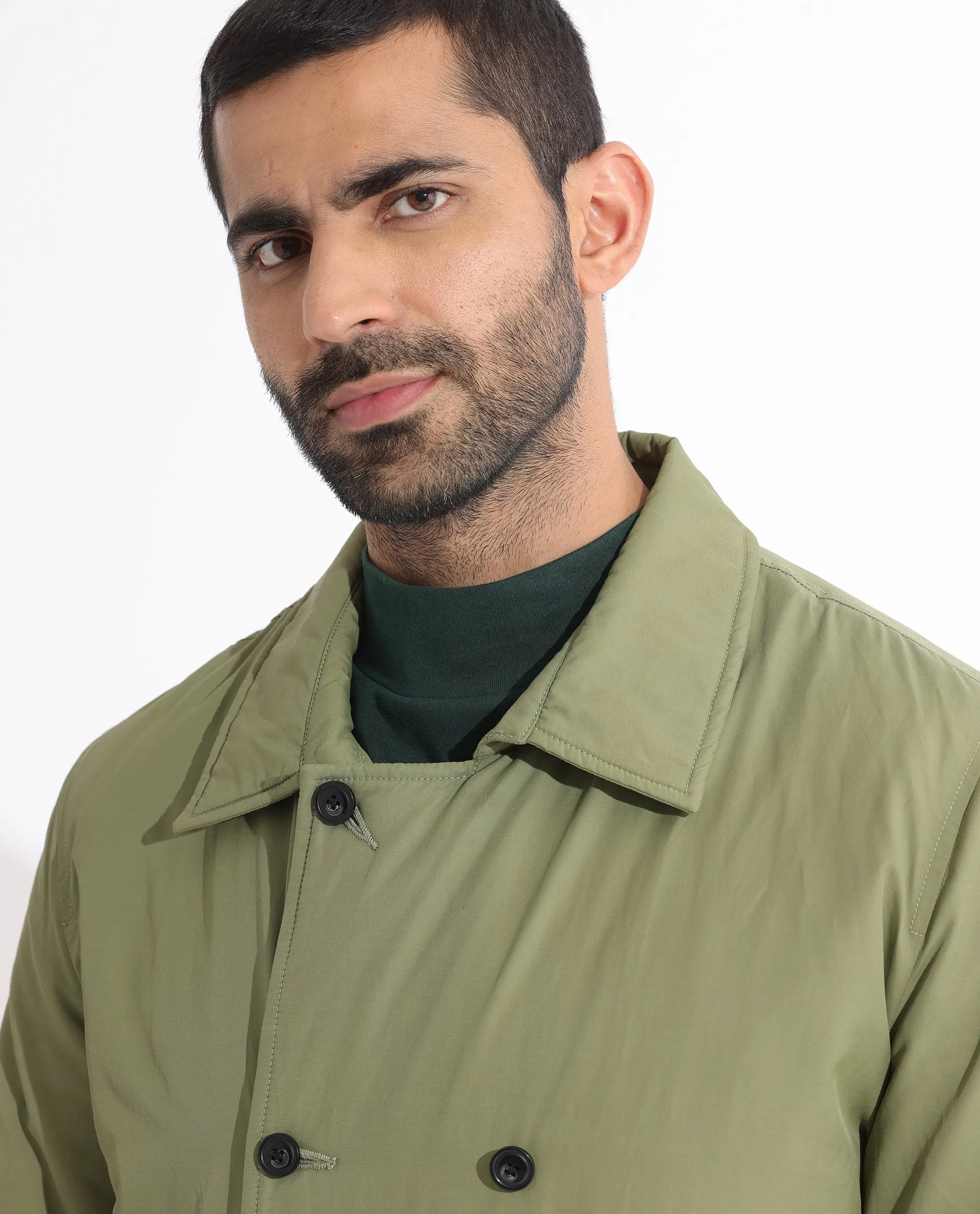 Rare Rabbit Men's Merjon Olive Broad Collar Overlap Jacket