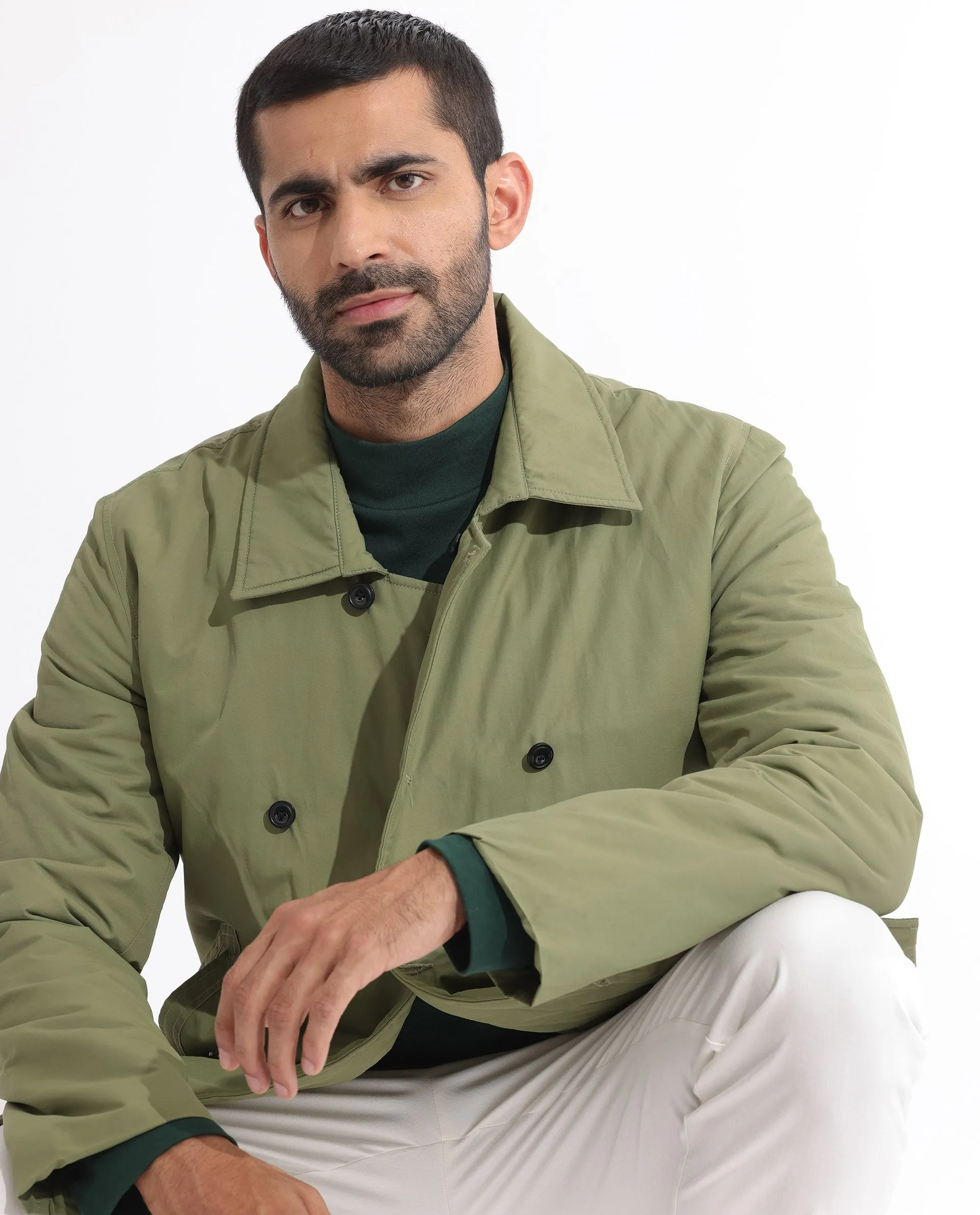 Rare Rabbit Men's Merjon Olive Broad Collar Overlap Jacket