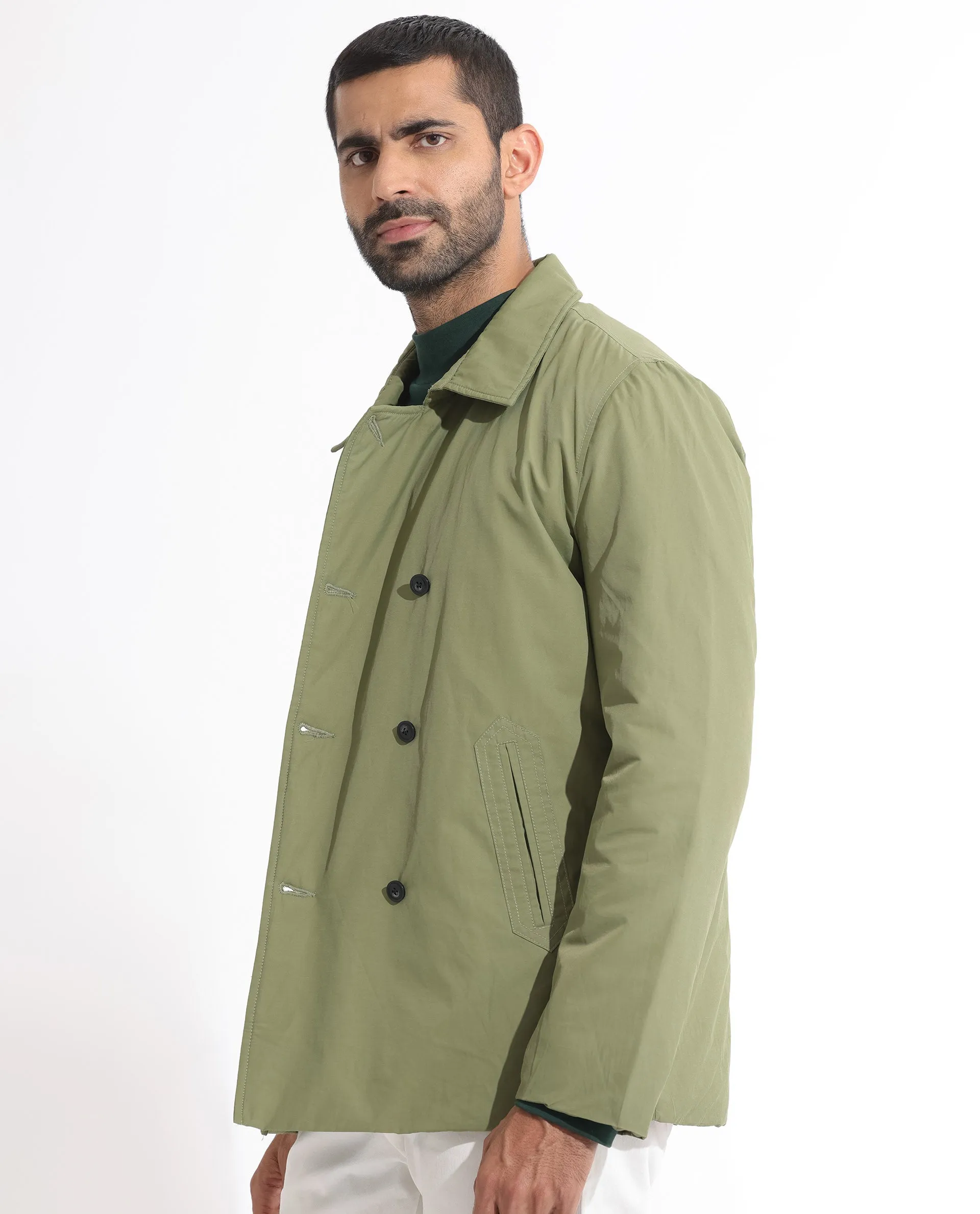 Rare Rabbit Men's Merjon Olive Broad Collar Overlap Jacket