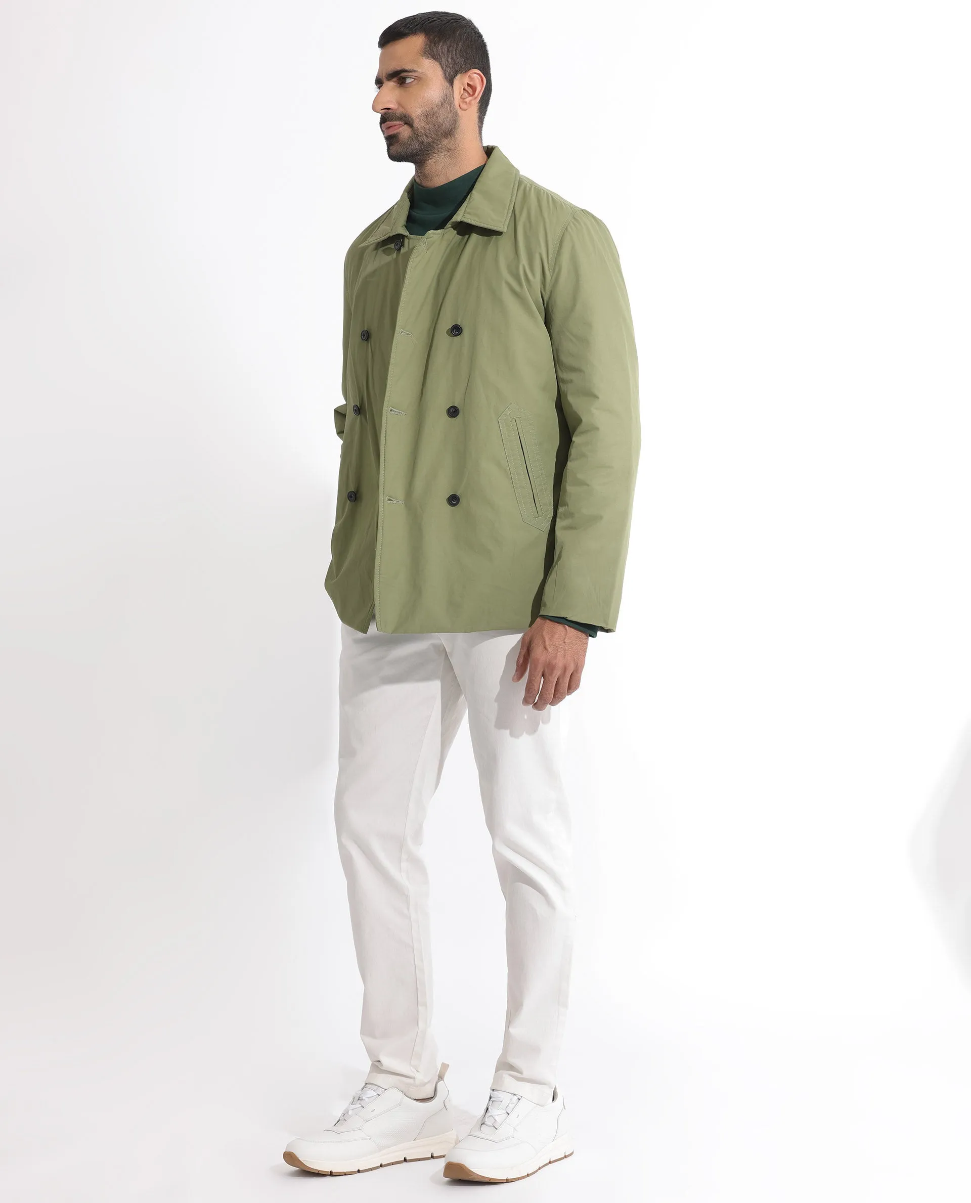 Rare Rabbit Men's Merjon Olive Broad Collar Overlap Jacket