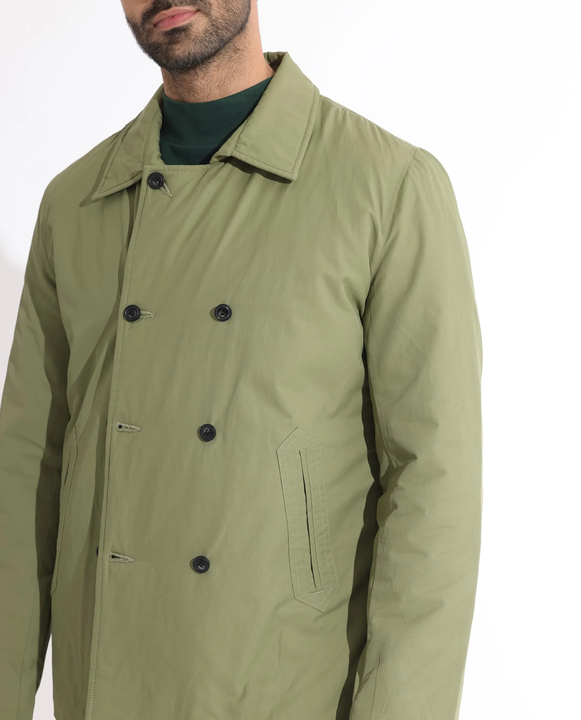Rare Rabbit Men's Merjon Olive Broad Collar Overlap Jacket