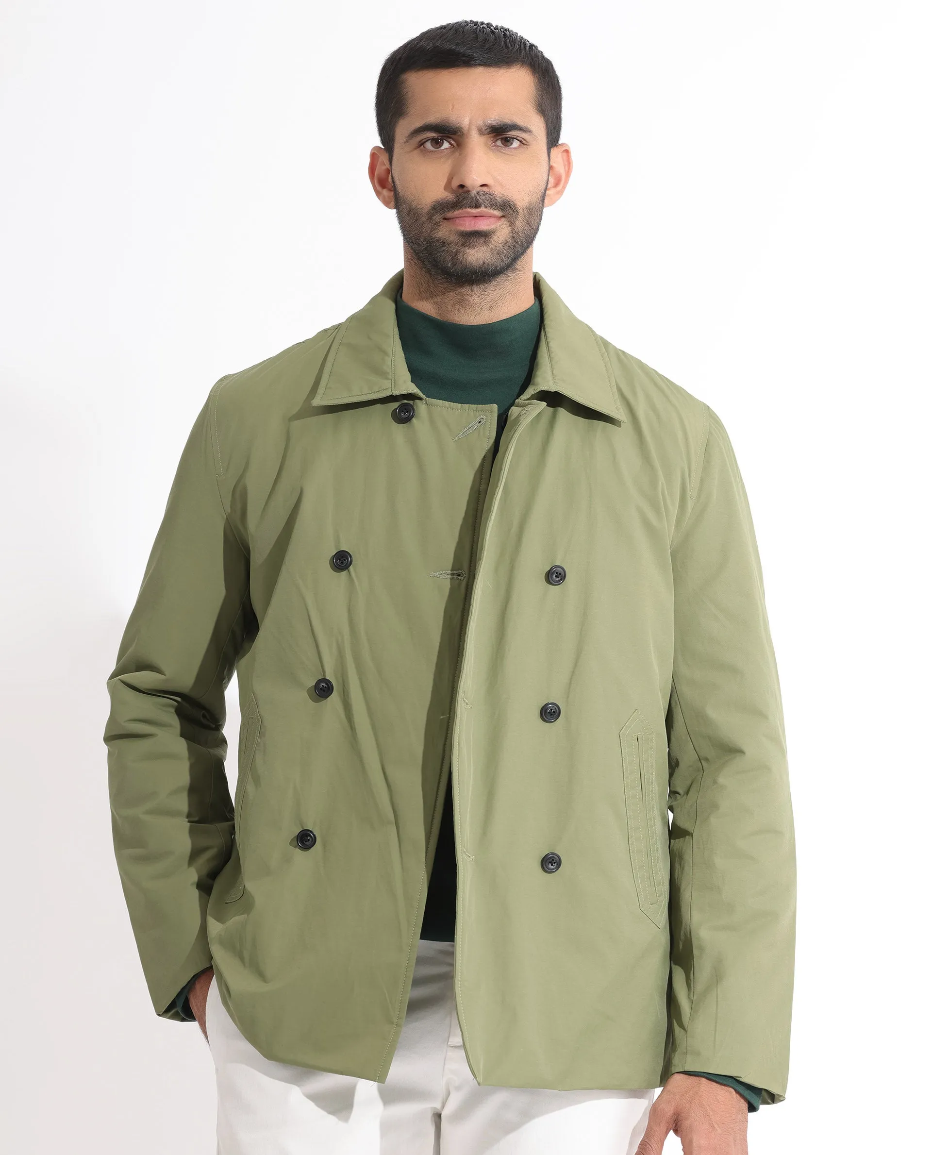 Rare Rabbit Men's Merjon Olive Broad Collar Overlap Jacket