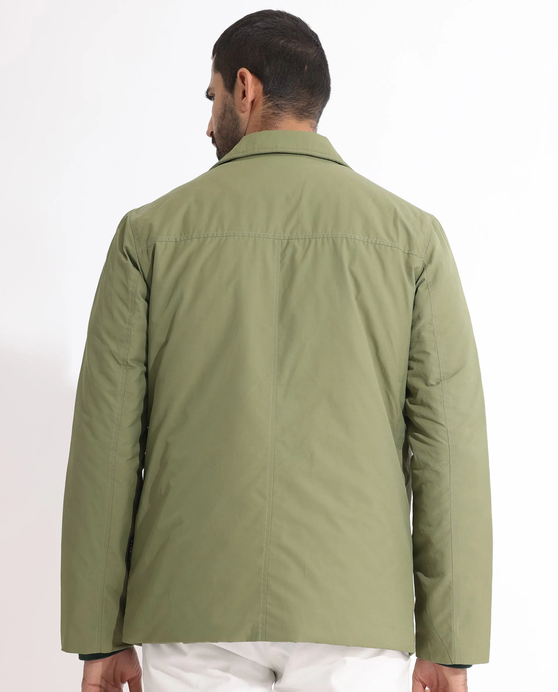 Rare Rabbit Men's Merjon Olive Broad Collar Overlap Jacket