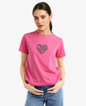 Rareism Women Ciara Flouroscent Pink Cotton Elastane Fabric Crew Neck Knit Solid T-Shirt