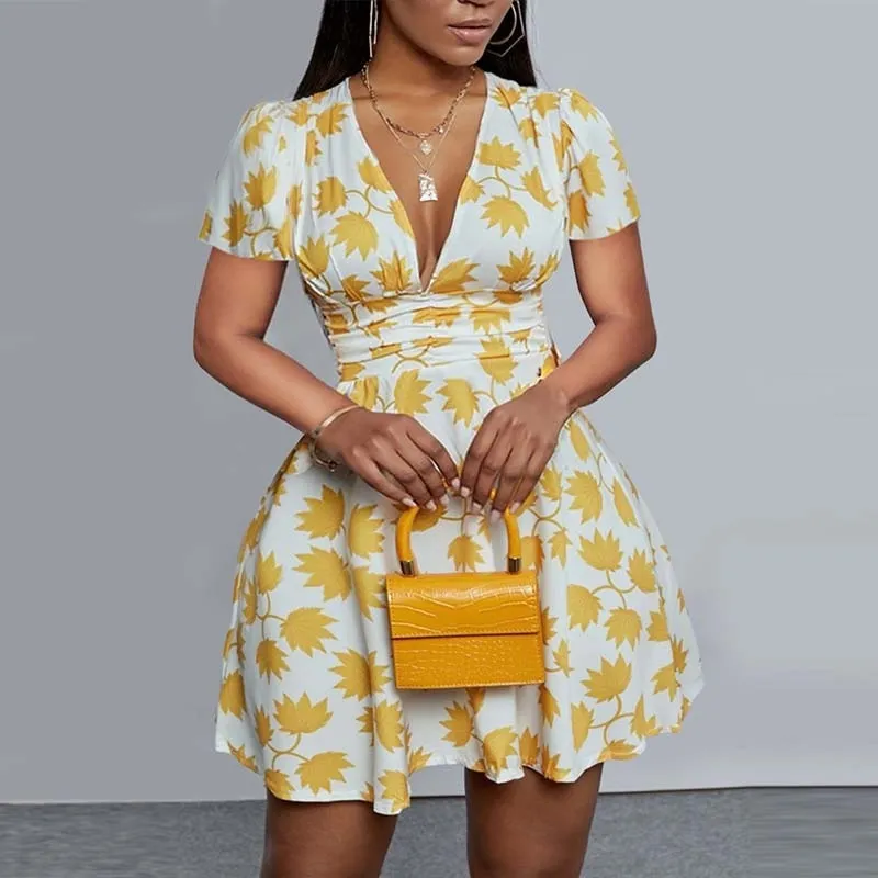 Short Sleeve V Neck Summer Dress
