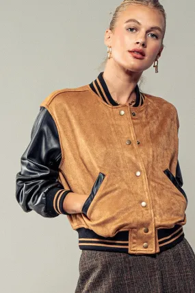 Suede   Faux Leather ColorBlock Bomber Jacket