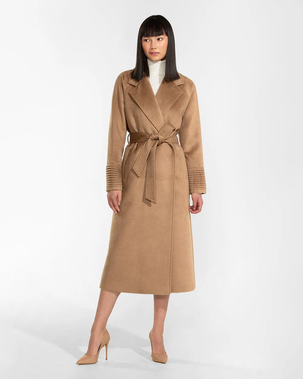 Suri Alpaca Long Notched Collar Raglan Sleeve Wrap Coat