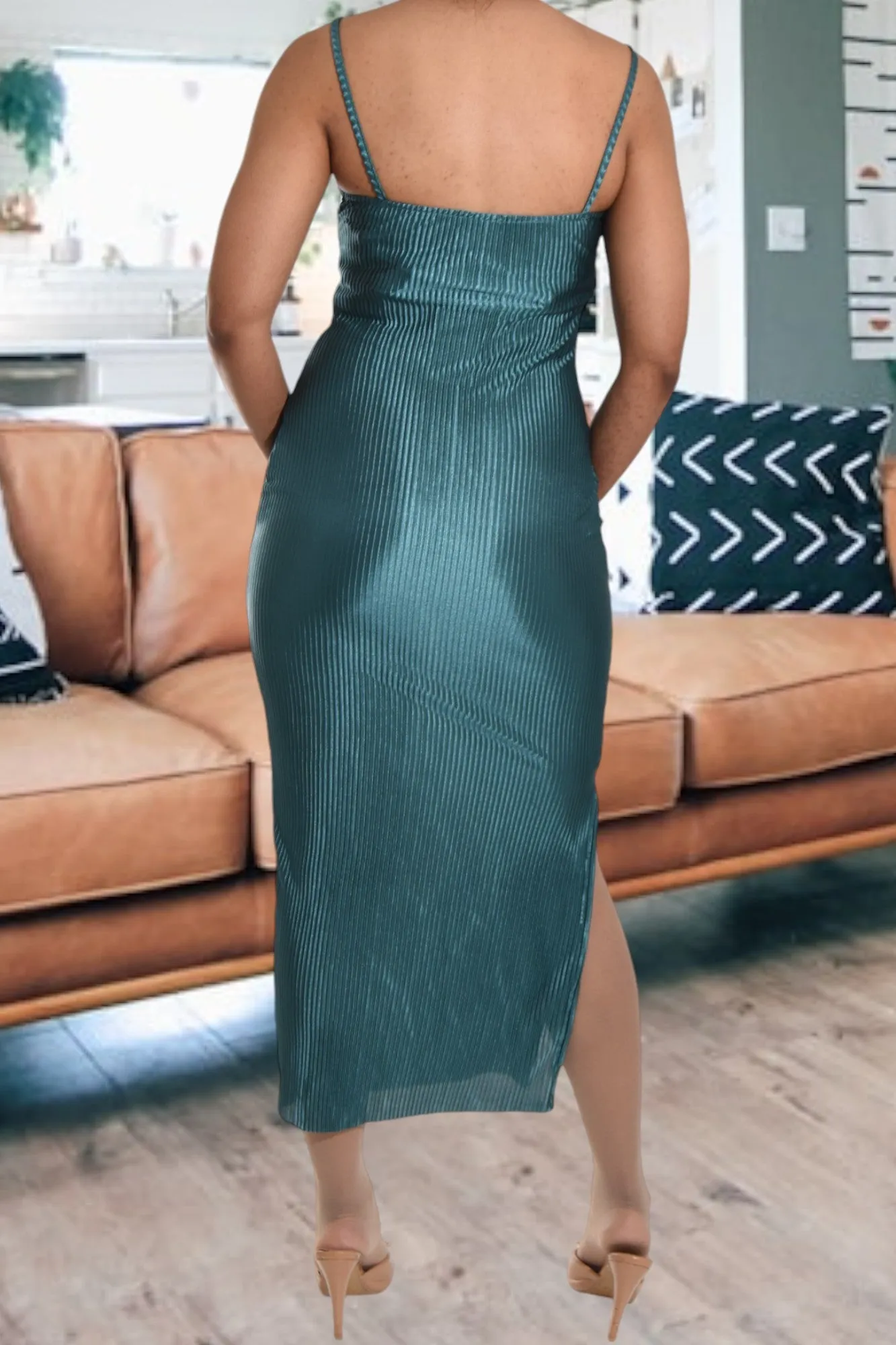 Teal Plisse Strappy Dress