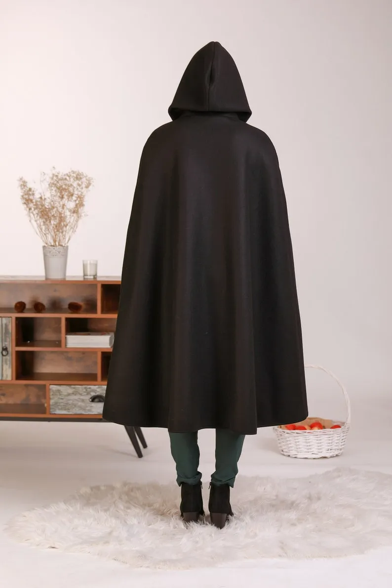 Wool Hooded Cloak Coat